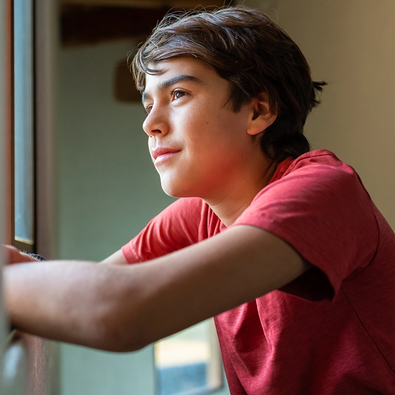 Teenage boy at window 